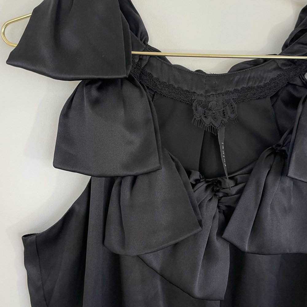 Poleci Black 100% Silk Bow Ruffle Sheath Dress - Picture 11 of 11